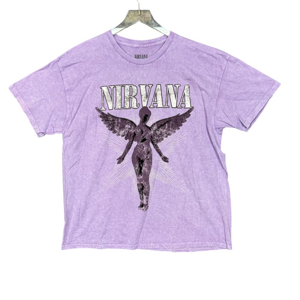 Nirvana Band‎ Tee Mens XL Angel Purple Graphic T-Shirt Short Sleeve Crew Neck